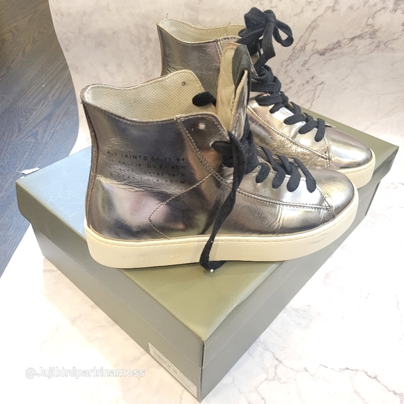 Silver metallic high top sneakers All Saints women sz 6 US (36) - Picture 5 of 6